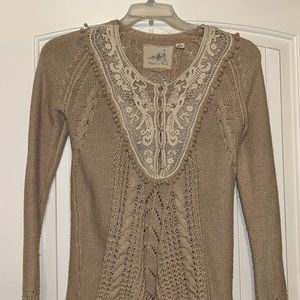 Anthropologie Angel Of The North Womens Adelaide Tan Cream Pullover Sweater S